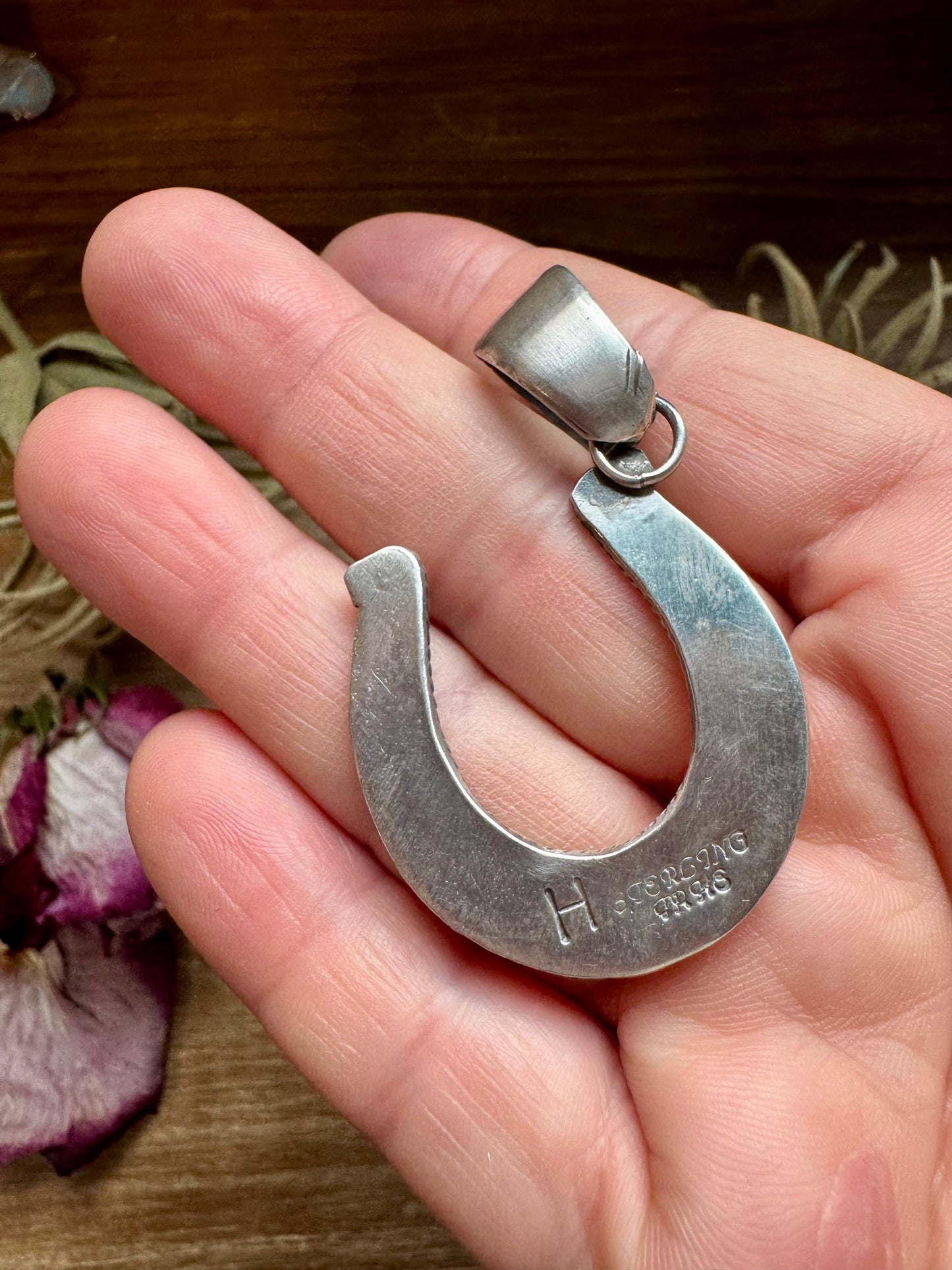 Horseshoe Pendant with Golden Hill Turquoise – Sterling Silver