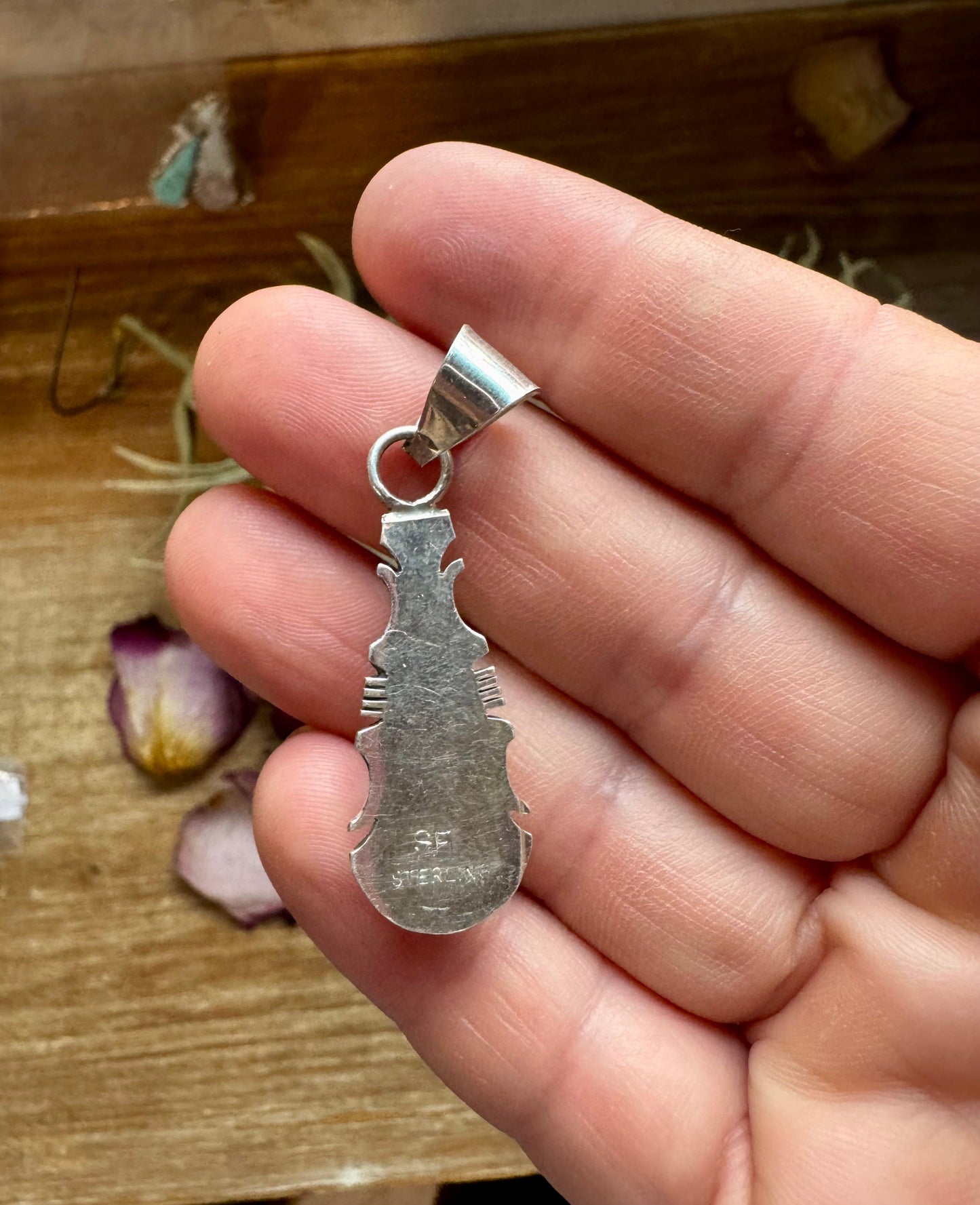 Teardrop Pendant with Kingman Turquoise – Option 3 – Sterling Silver – Native Made by SF – Fits 5mm