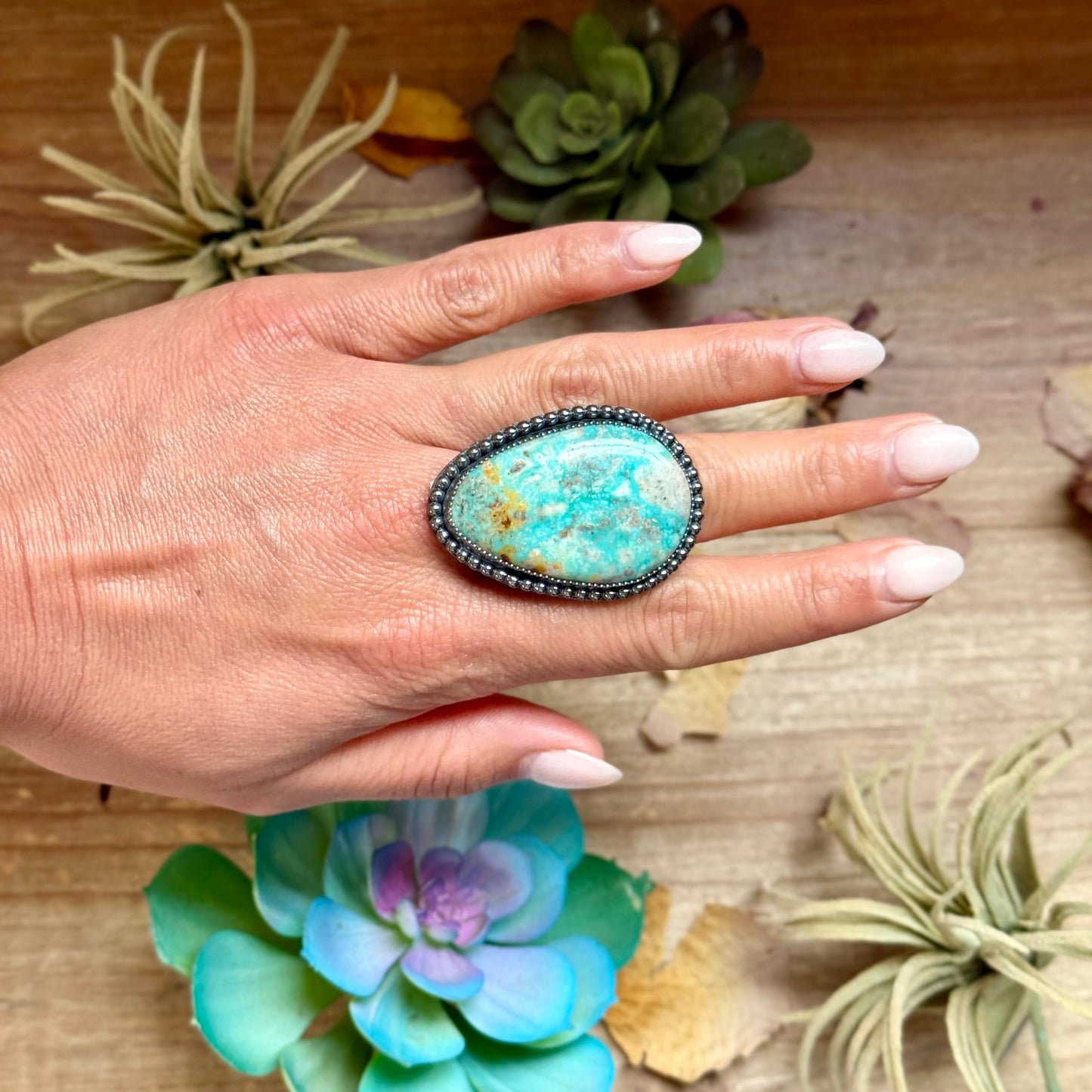 MJ Turquoise Ring – Sterling Silver Adjustable Band