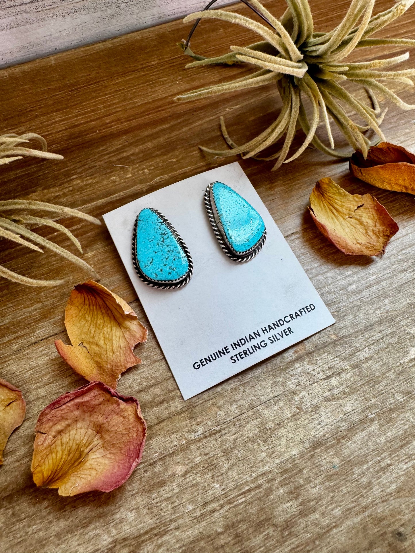 Kingman Turquoise Earrings – Sterling Silver – Handmade by Donovan Nez, Navajo Artist