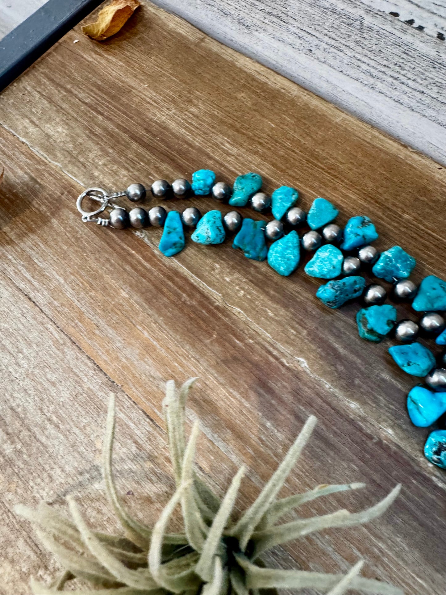 NFR Collection Necklace – 8mm Sterling Silver Pearls with Graduated Turquoise – Handmade by The Bijoux FAB – 34"