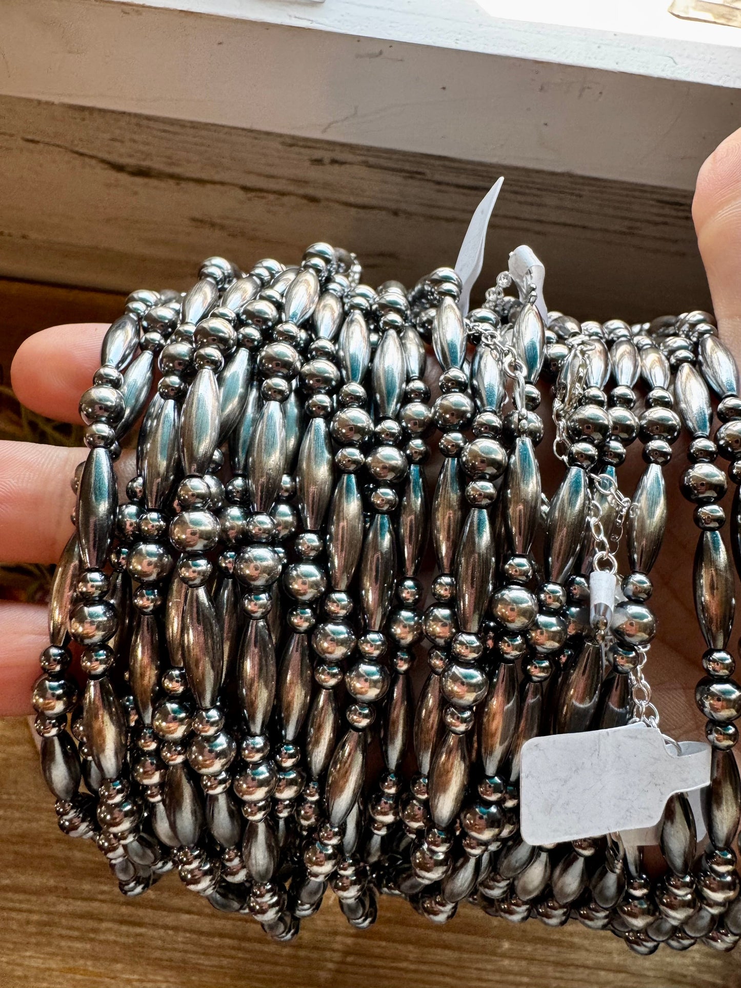 15 inch Torpedo Bead Necklace – Sterling Silver Pearls