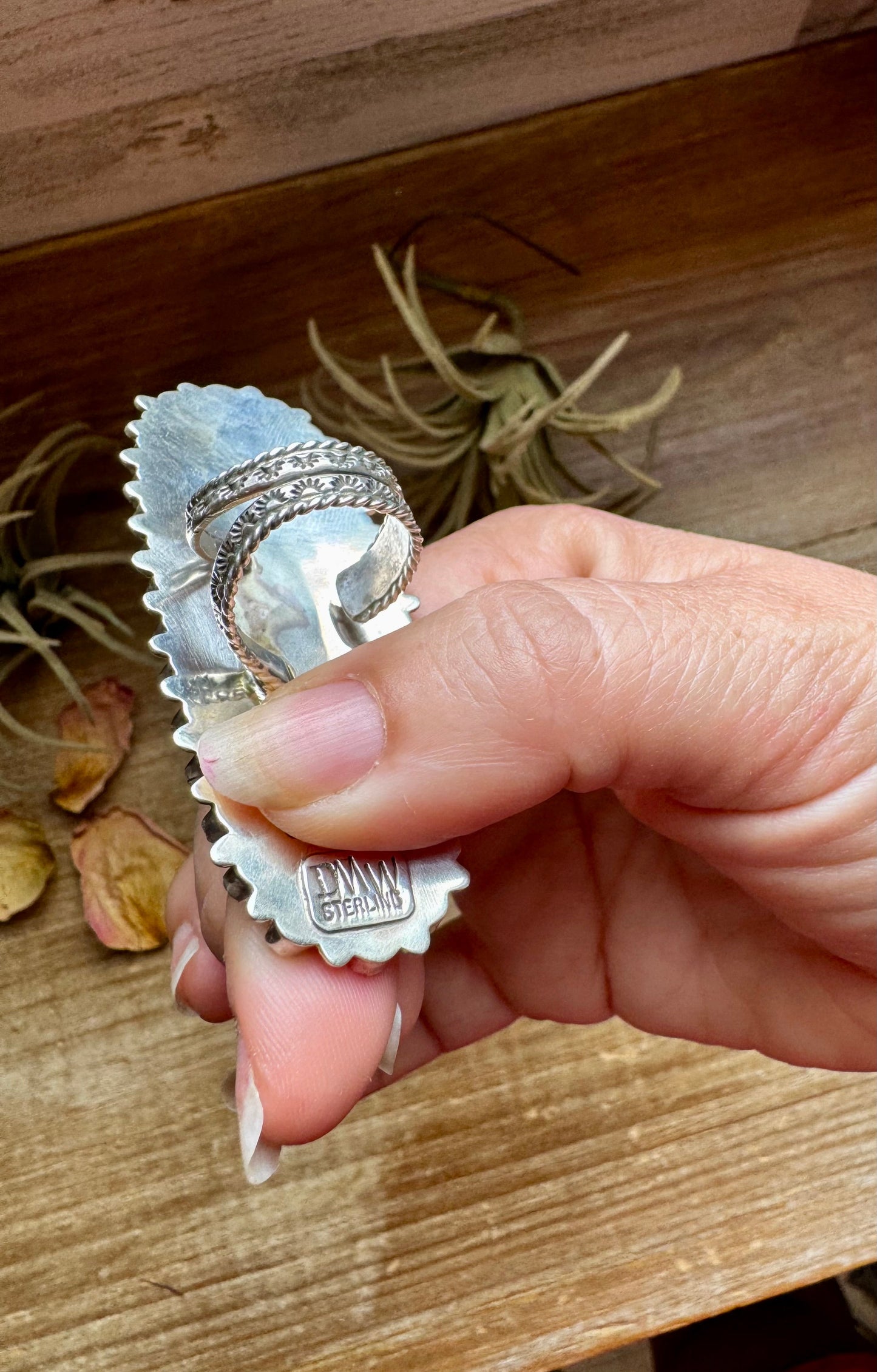 Navajo Coral Adjustable Ring – Sterling Silver by Donovan Wilson