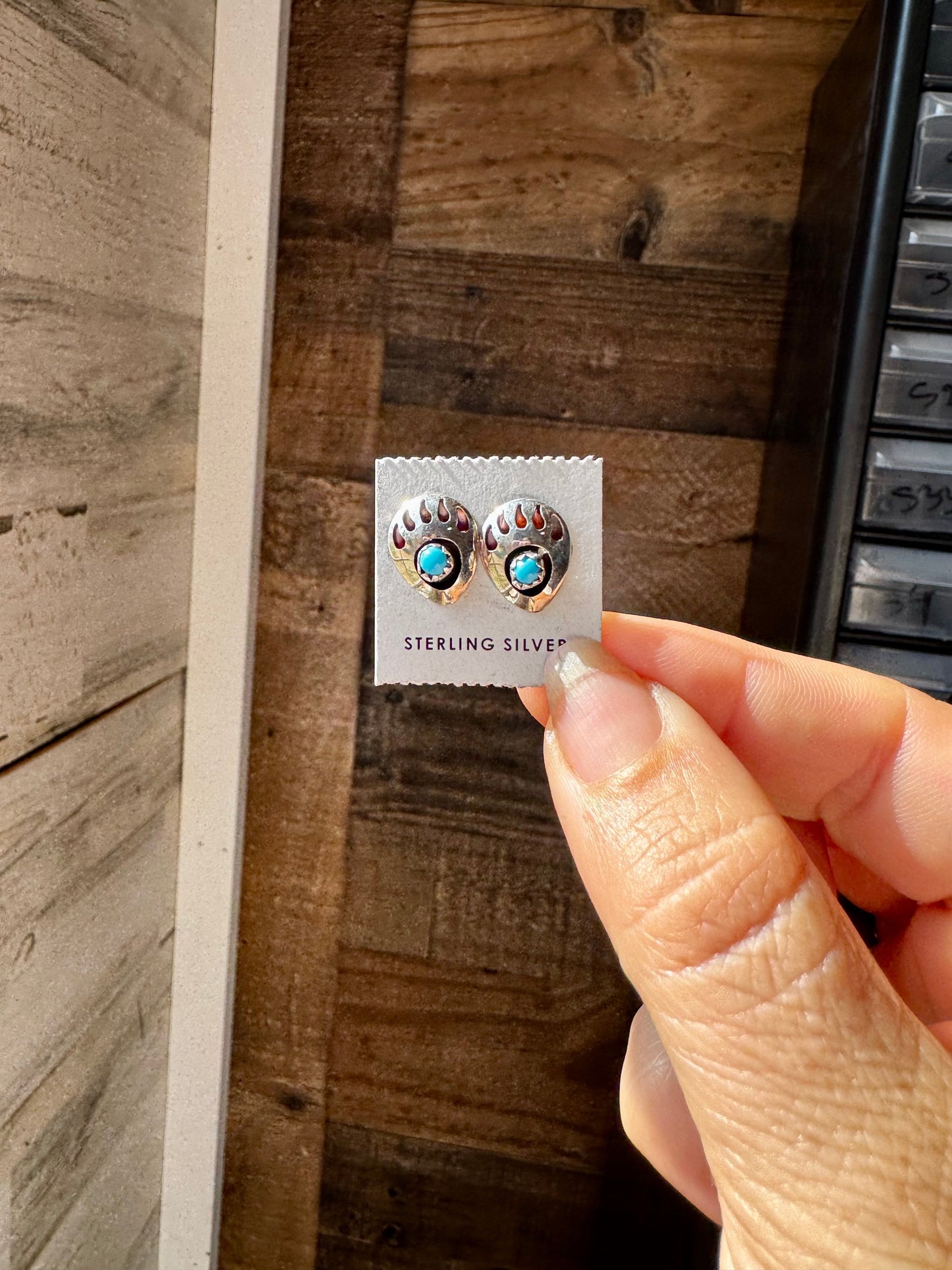 Turquoise Stud Earrings – Sterling Silver – Janice Spencer, Navajo Handmade