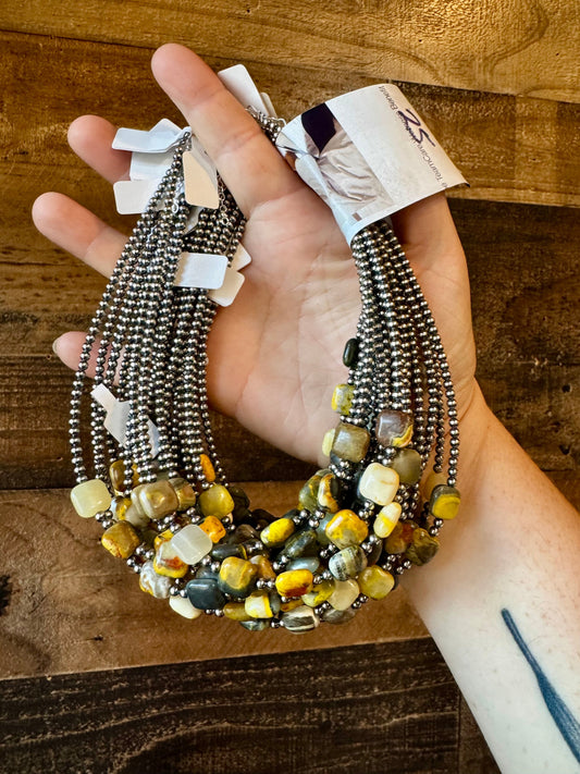 14 inch 3 mm sterling silver pearls choker - with bumblebees beads