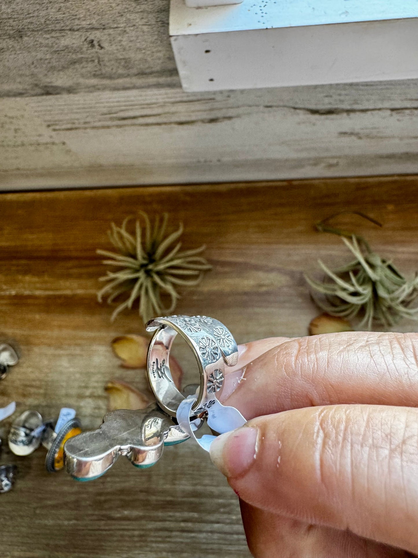 Adjustable Ring – Green Turquoise – Sterling Silver