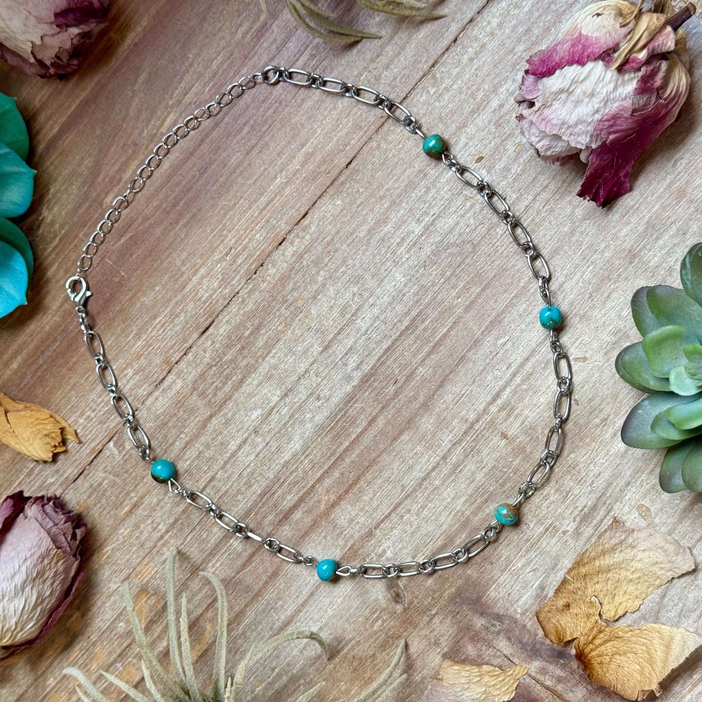 Turquoise Chain Necklace – 14" – Larger Chain