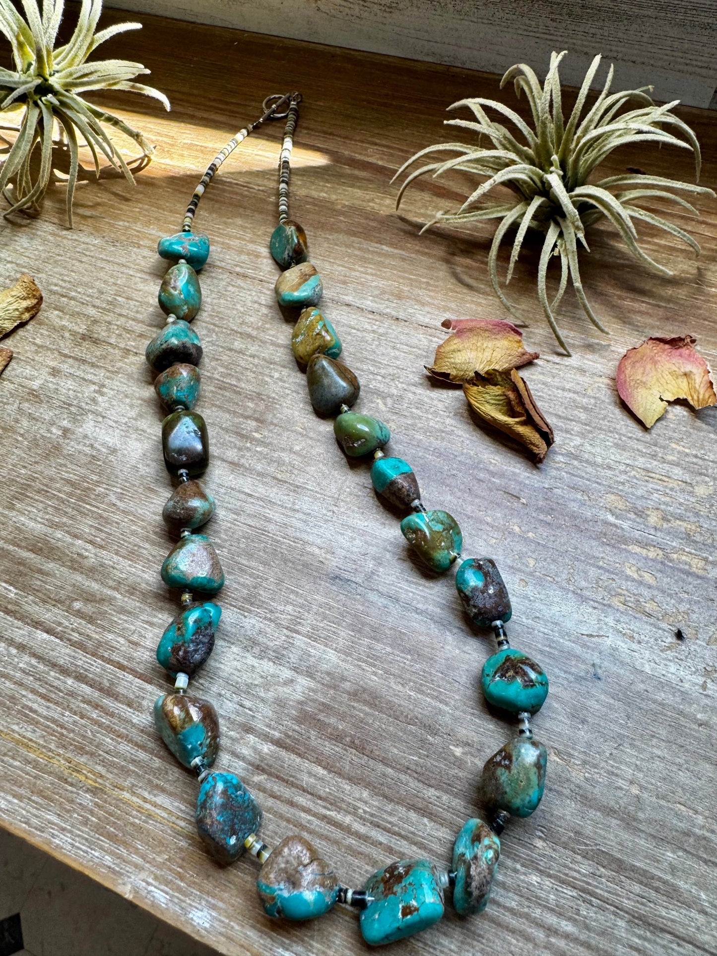 27-Inch Necklace – Natural Shell & Turquoise Nuggets
