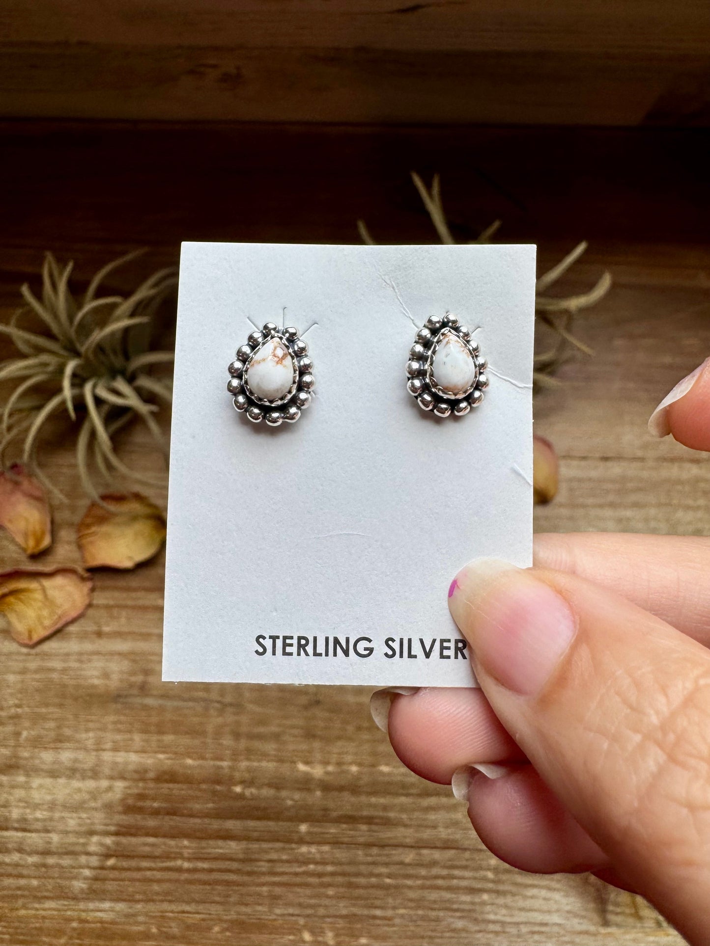 Wild Horse Teardrop Stud Earrings – Sterling Silver, Small
