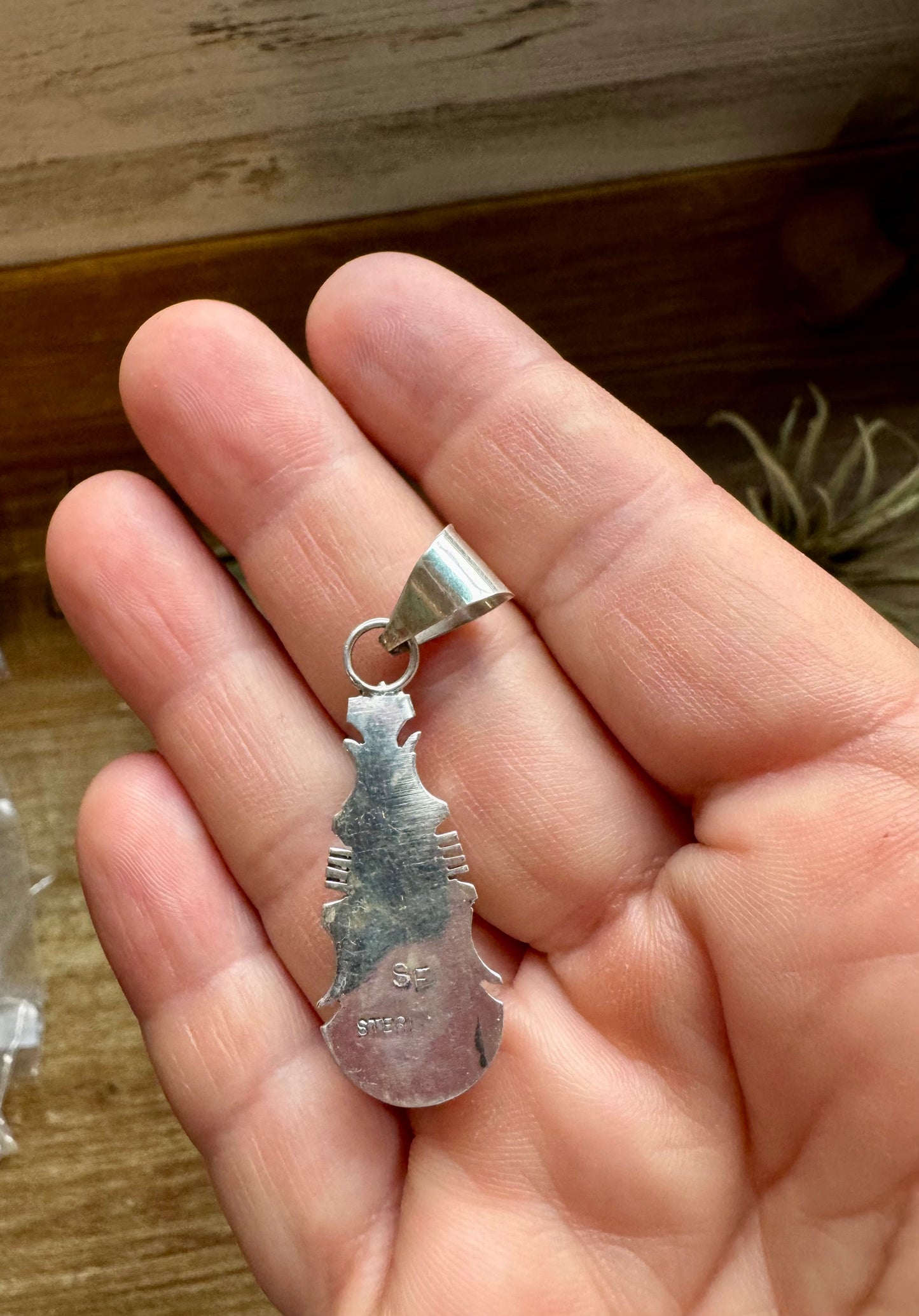 Teardrop Pendant with Kingman Turquoise – Option 2 – Sterling Silver – Native Made by SF – Fits 5mm