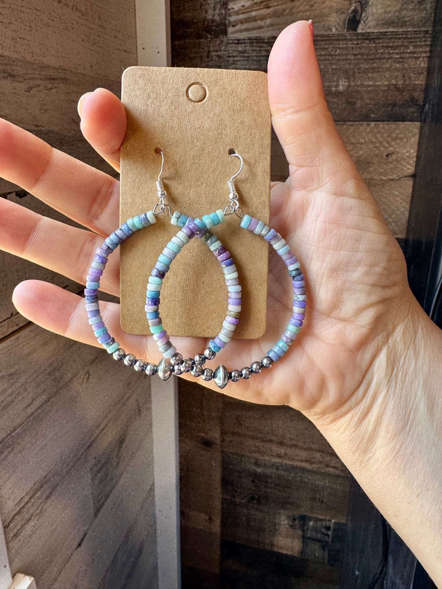 Hoop Earrings with Purple Dolomite Heishi & Sterling Silver Pearls