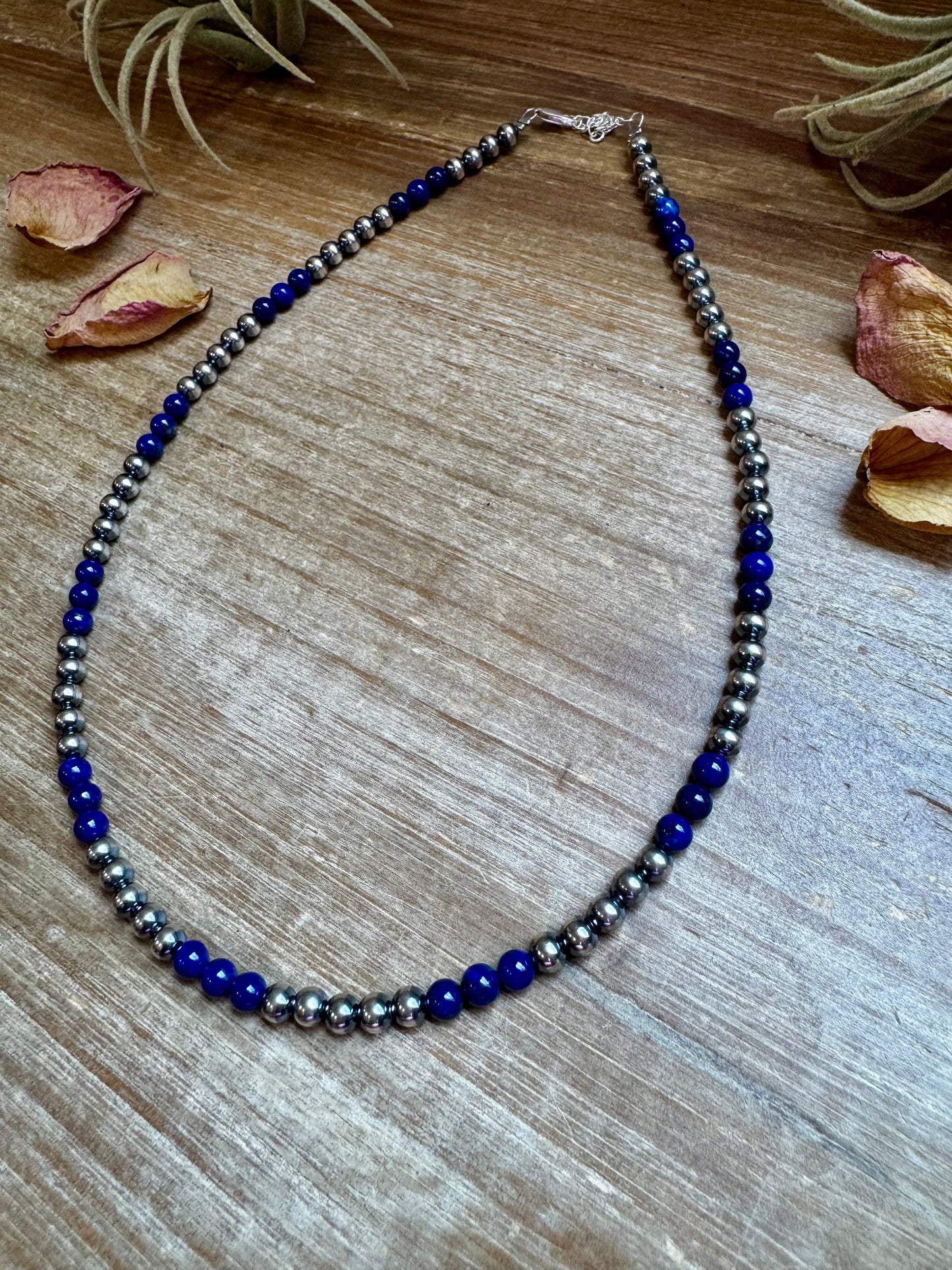 18-Inch Lapis & Sterling Silver Pearl Necklace