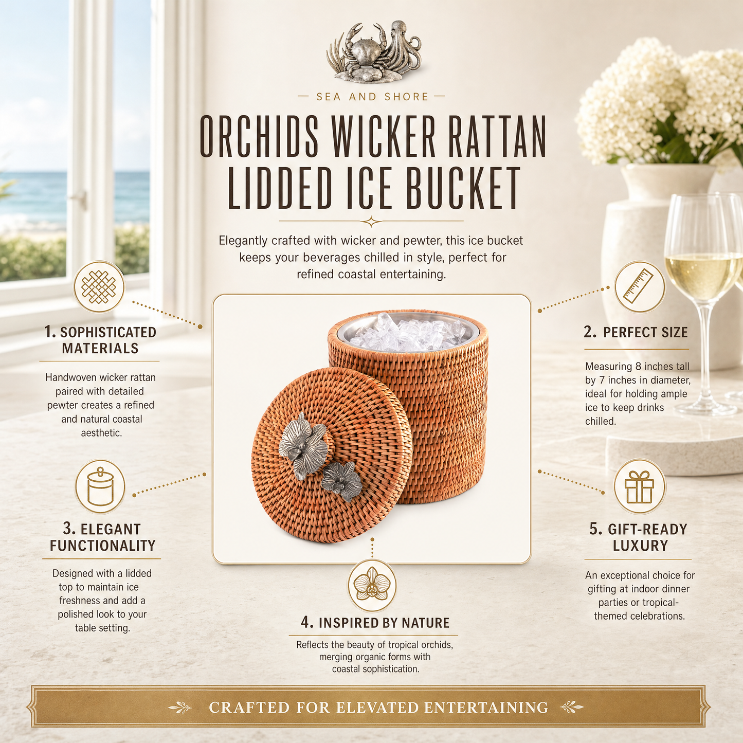 Orchids Hand Woven Wicker Rattan Lidded Ice Bucket