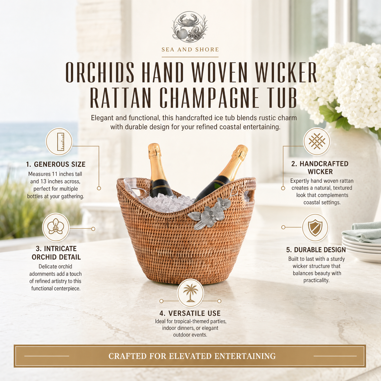 Orchids Hand Woven Wicker Rattan Champagne / Ice Tub