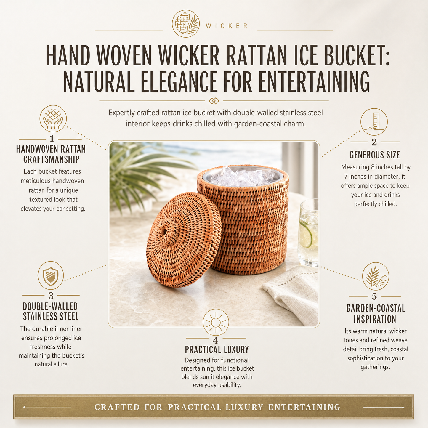 Hand Woven Wicker Rattan Ice Bucket