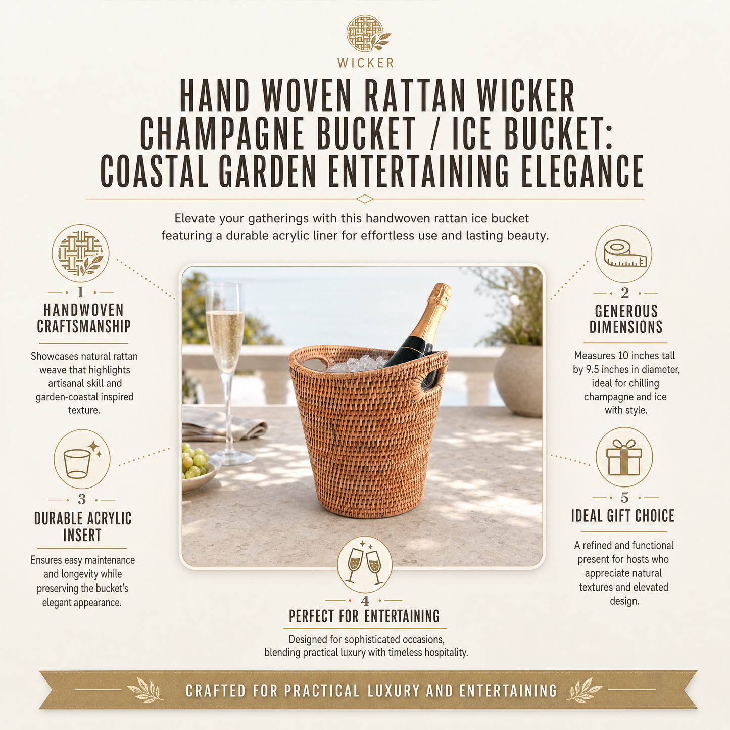 Hand Woven Rattan Wicker Champagne Bucket / Ice Bucket