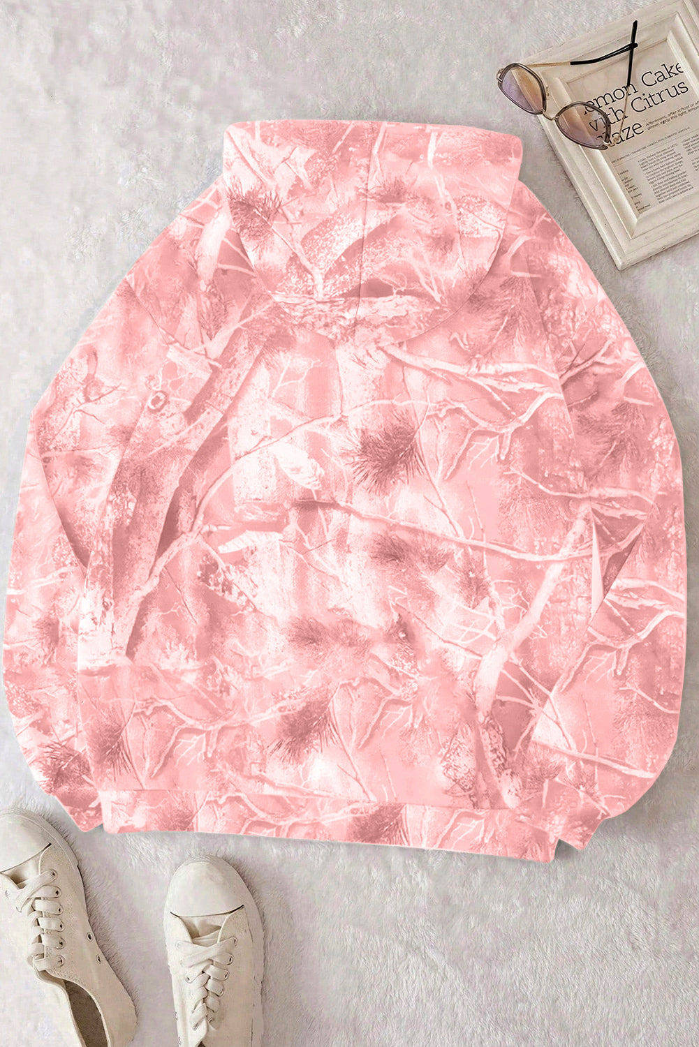 Gray Camouflage Woodland Print Oversized Sporty Hoodie