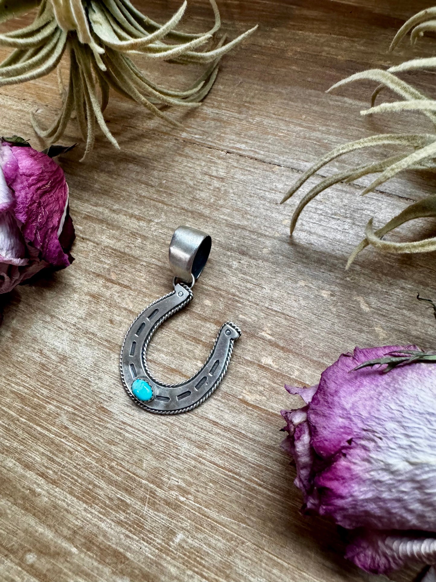 Horseshoe Pendant with Golden Hill Turquoise – Sterling Silver