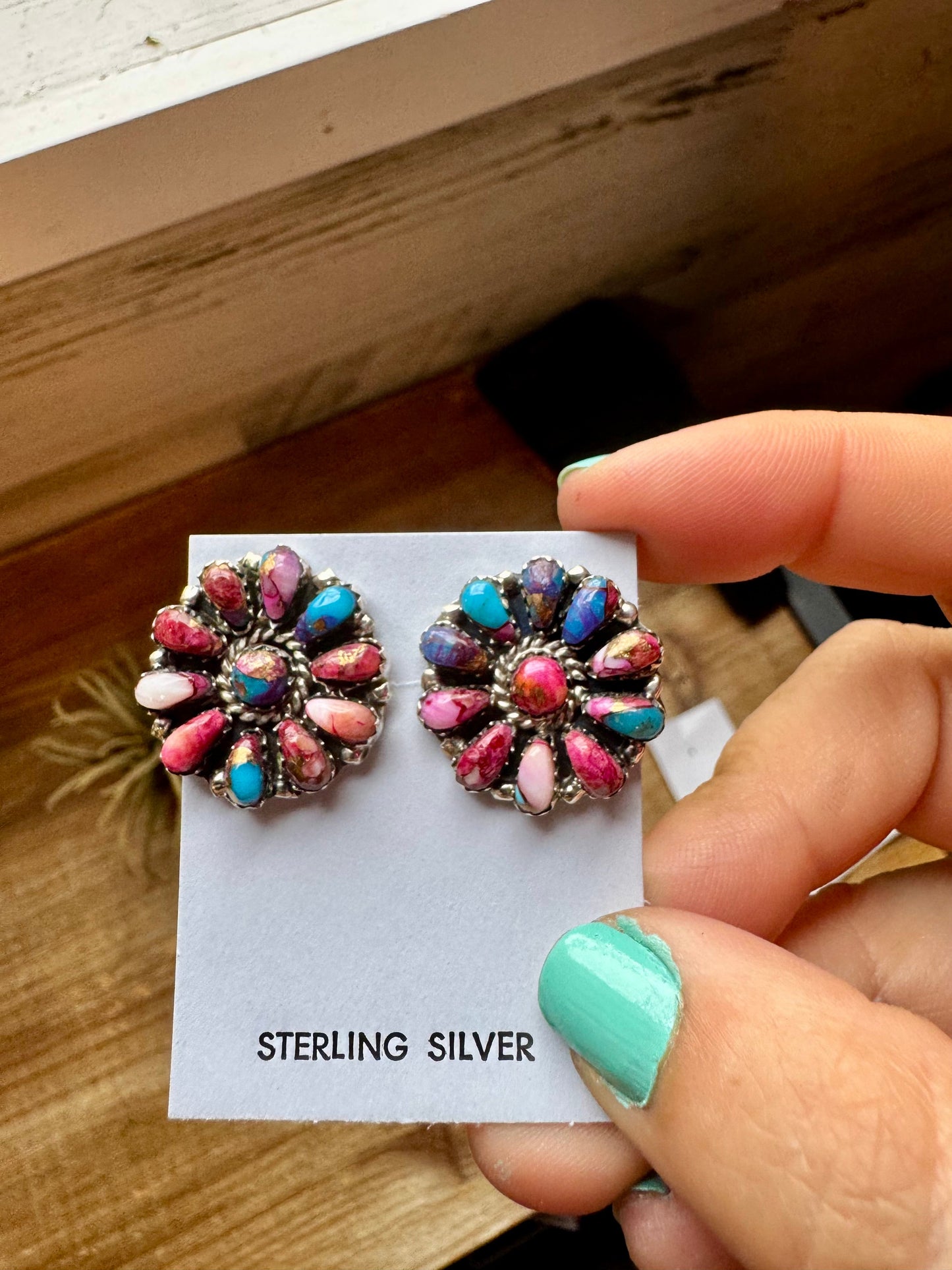 Full Cluster Earrings – Pink Dahlia Color & Sterling Silver