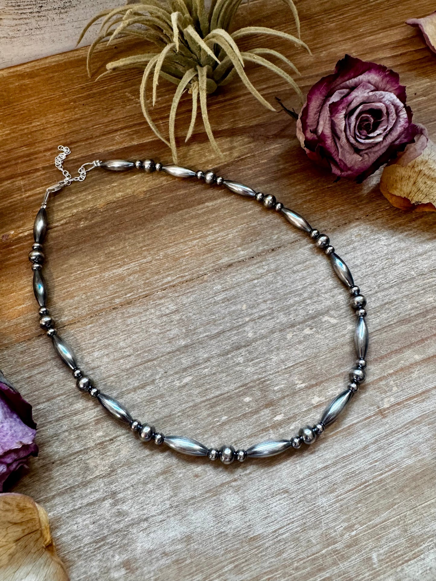 15 inch Torpedo Bead Necklace – Sterling Silver Pearls