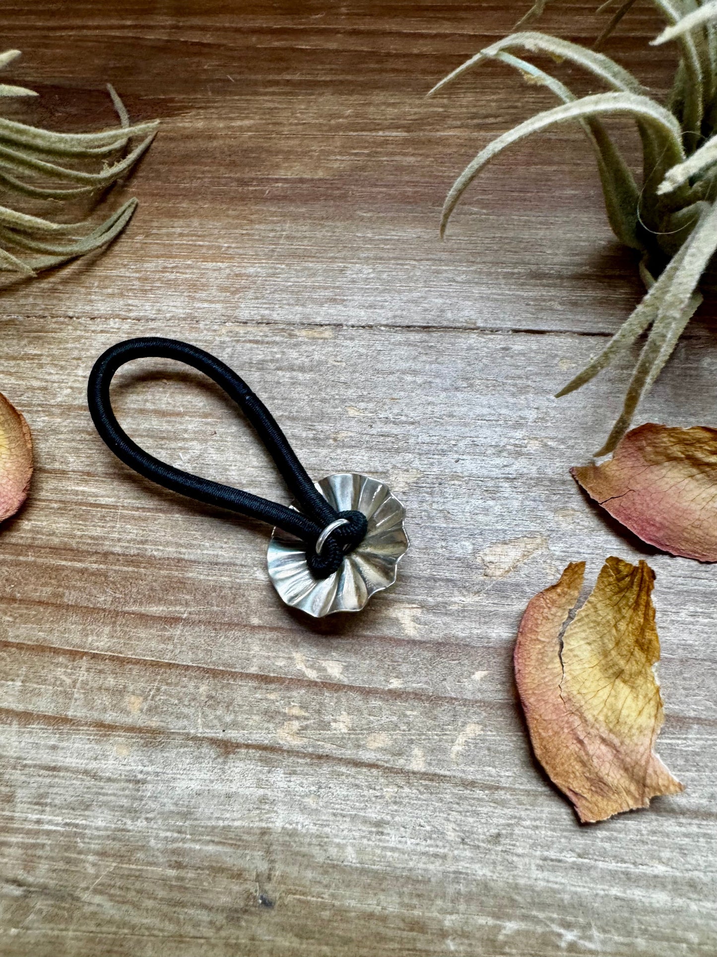 Sterling Silver Hair Tie – Small Stamped Concho