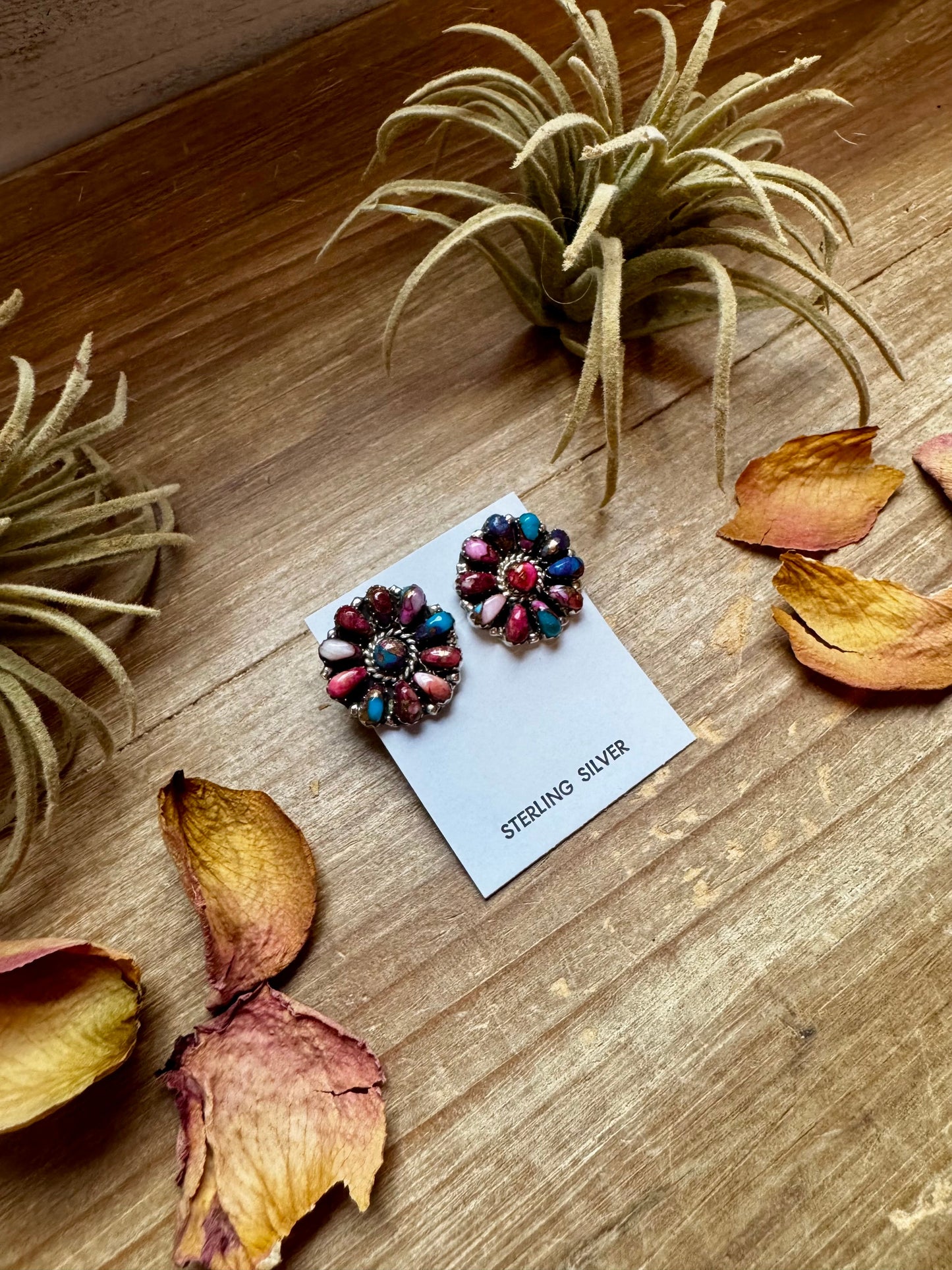 Full Cluster Earrings – Pink Dahlia Color & Sterling Silver