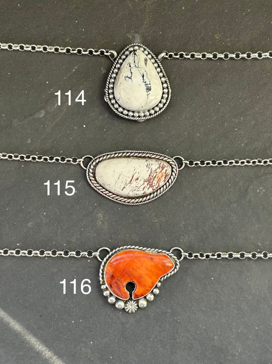 116 - Sterling Silver Orange Spiny Oyster Bear Fixed Chain Necklace by Jason Ogg