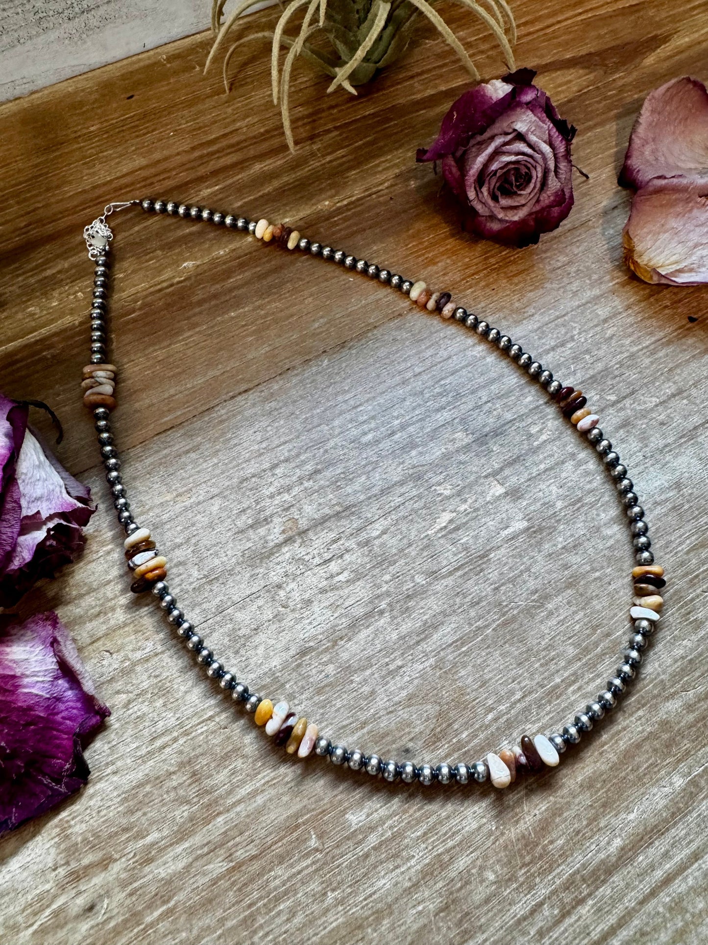 Nevada Opal & Sterling Silver Pearl Necklace – 4mm – Handmade by The Bijoux FAB – 19”