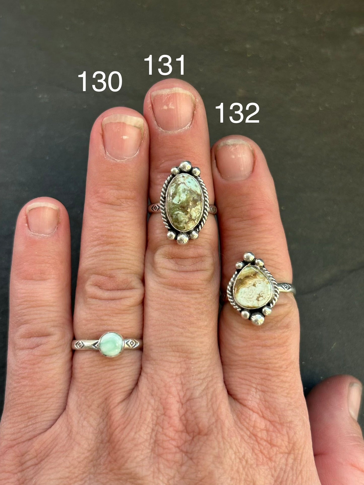 131 - Sterling Silver Dry Creek Turquoise Medicine Man Eye Stamped Stacking Ring by Jason Ogg