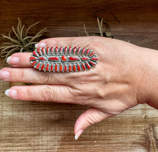 Navajo Coral Adjustable Ring – Sterling Silver by Donovan Wilson