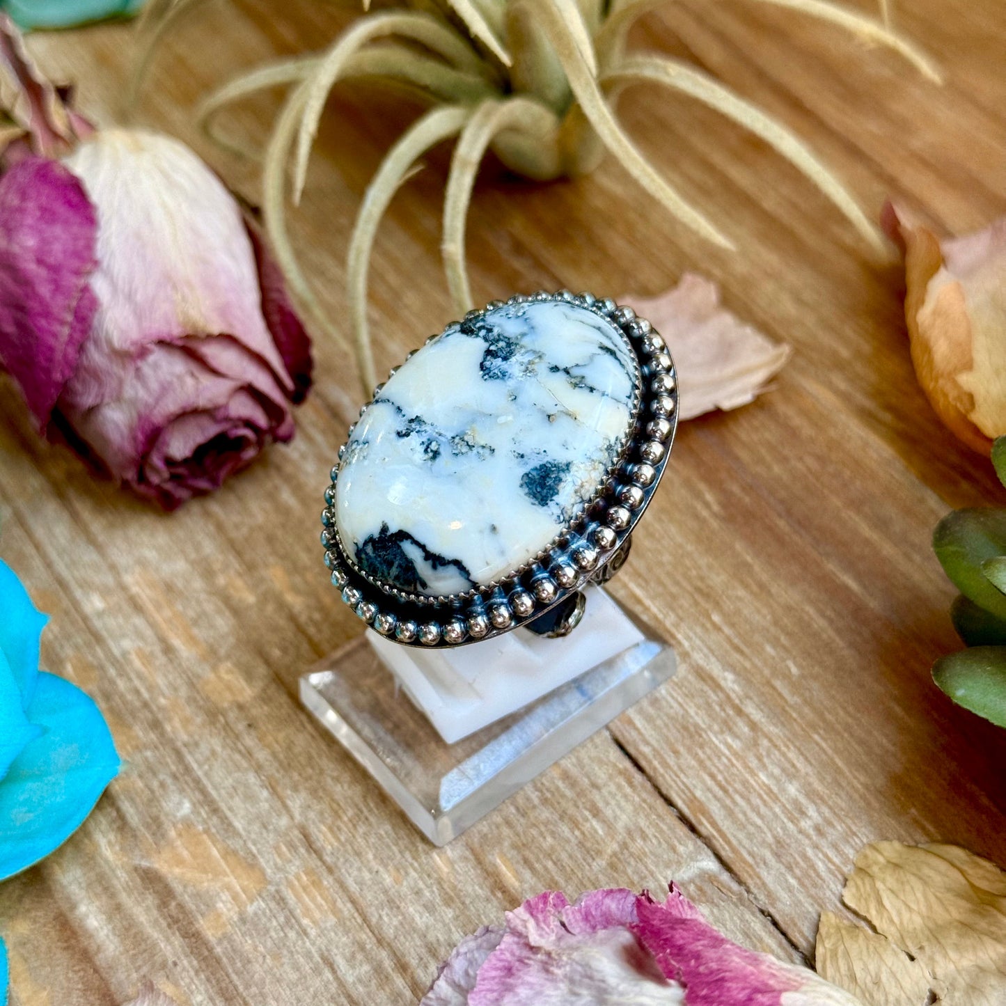 MJ White Buffalo Ring – Sterling Silver Adjustable Band