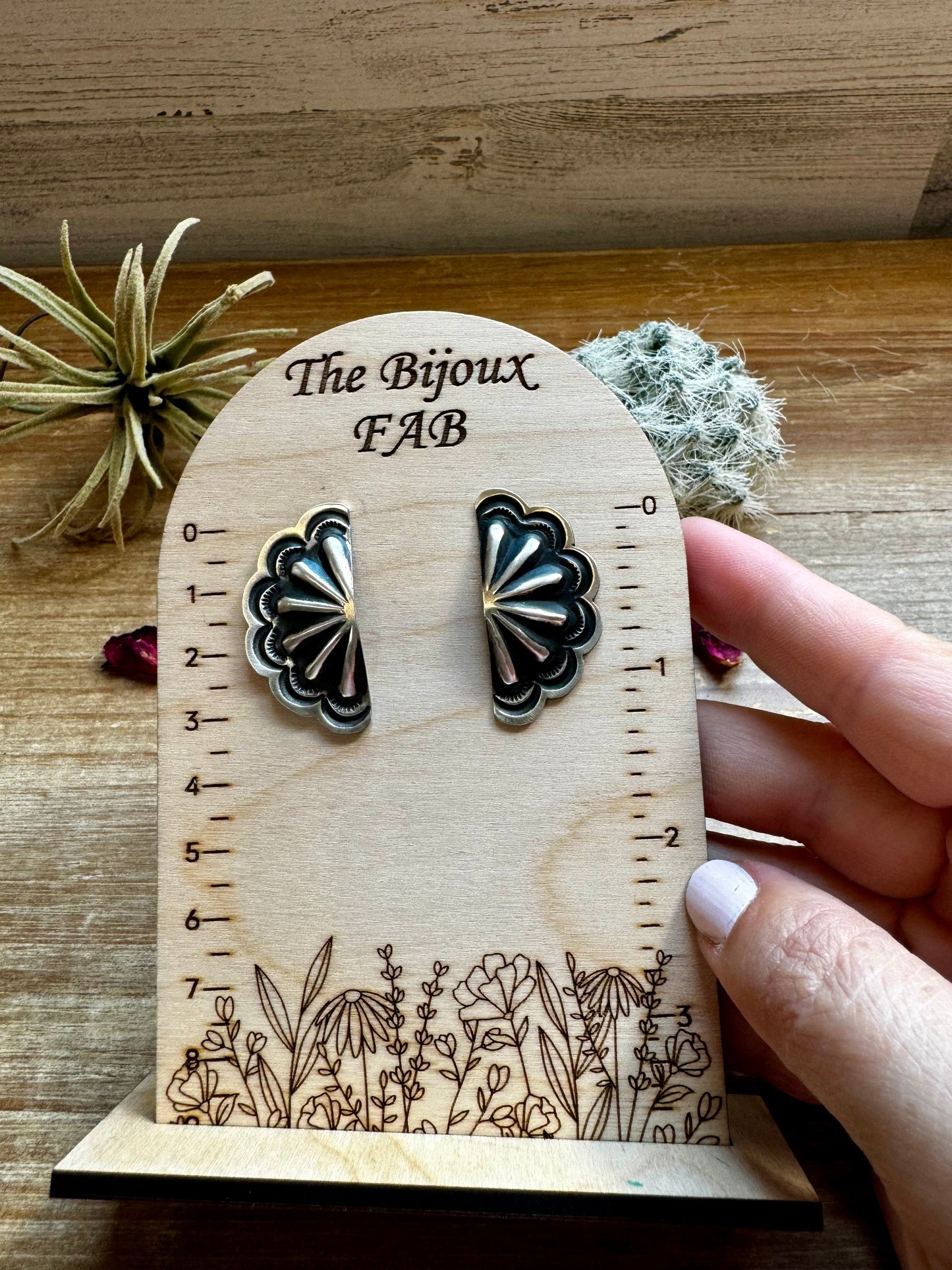 Big Half Cluster Sterling silver stud earrings