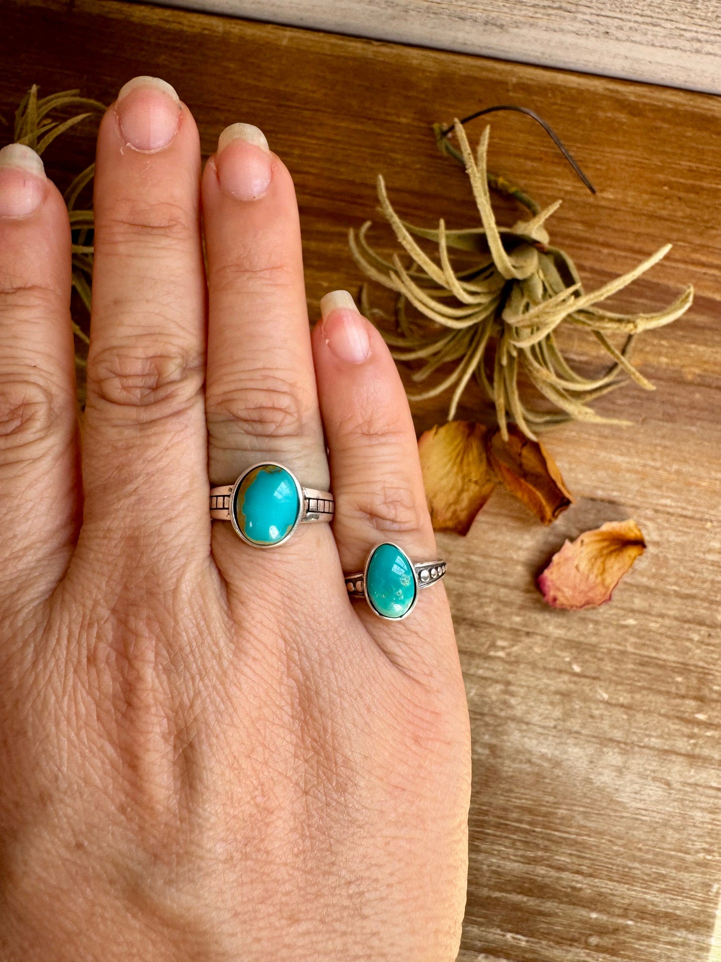 Kingman Turquoise Ring – Sterling Silver – Wedding Band Style – Size 6.5