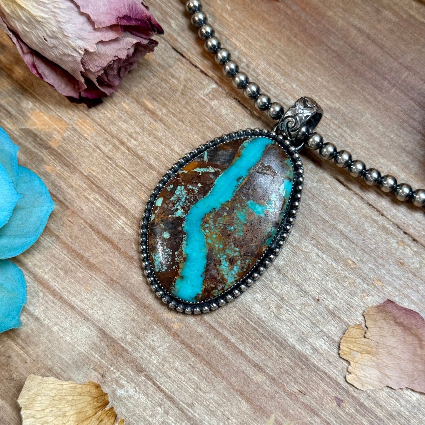 MJ Turquoise Pendant – Sterling Silver (Fits 6mm Pearls)