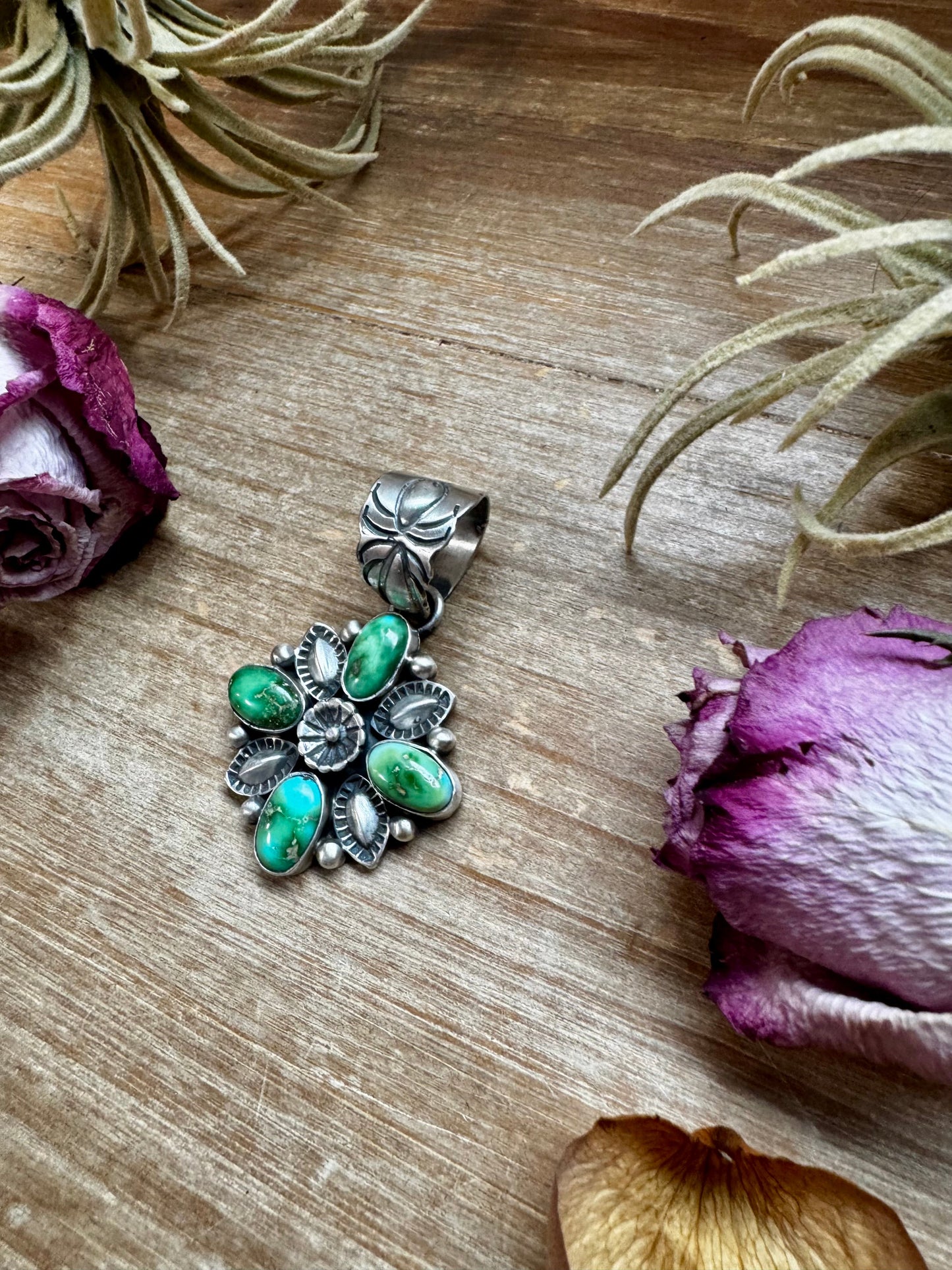 Flower Pendant with Sonoran Gold Turquoise – Option 2 – Sterling Silver