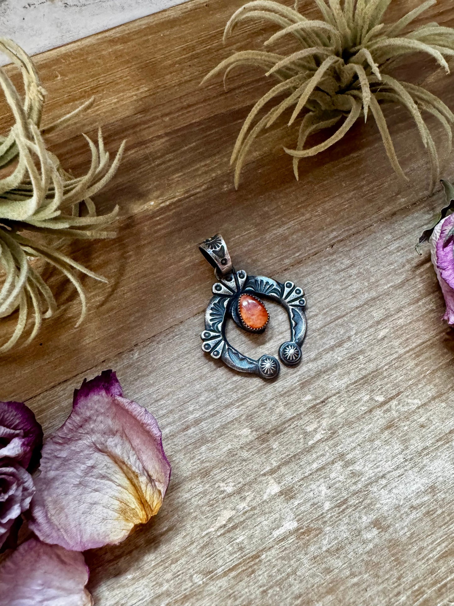 Naja Pendant with Orange & Purple Spiny Oyster – Sterling Silver – Native Made by KB