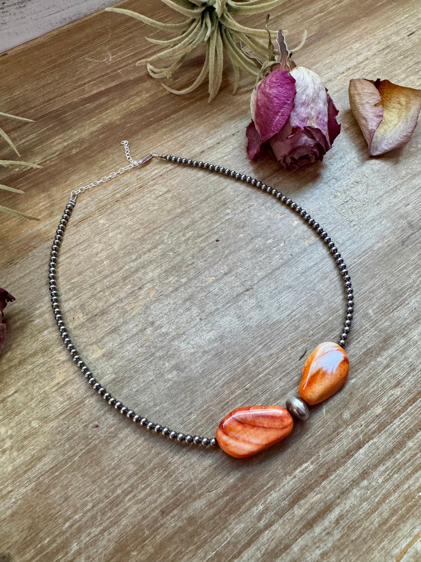 14" Spiny Oyster & Sterling Silver Pearl Choker – 3mm & 10mm