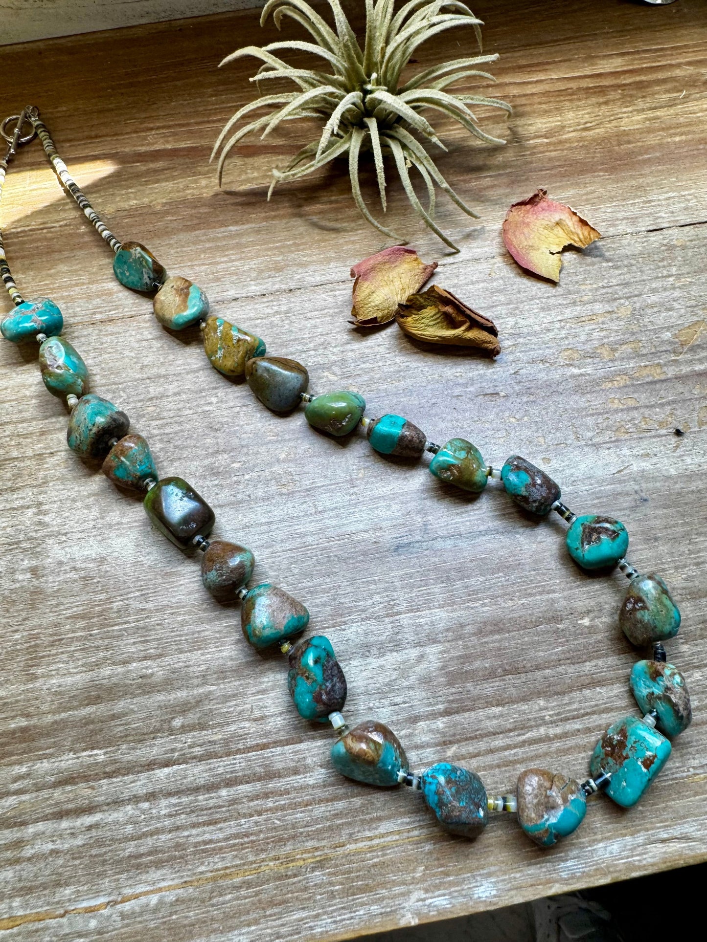 27-Inch Necklace – Natural Shell & Turquoise Nuggets