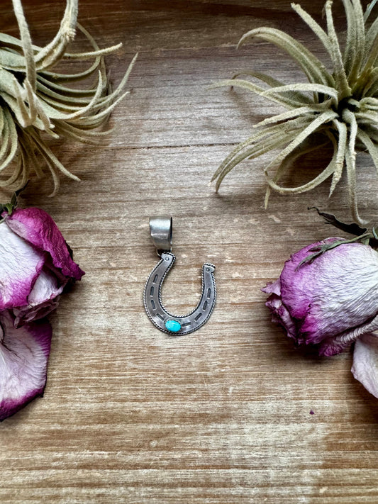 Horseshoe Pendant with Golden Hill Turquoise – Sterling Silver