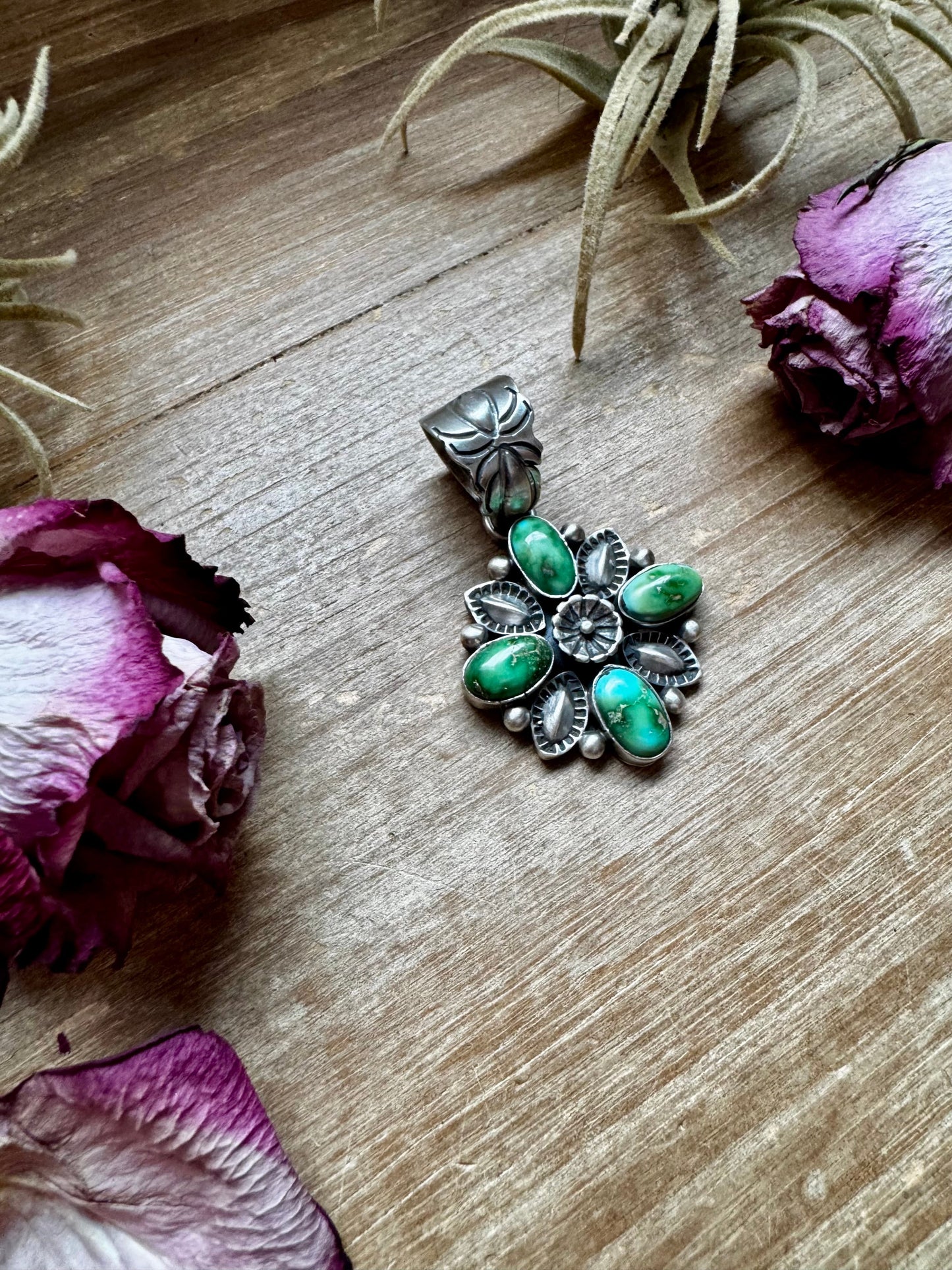 Flower Pendant with Sonoran Gold Turquoise – Option 2 – Sterling Silver