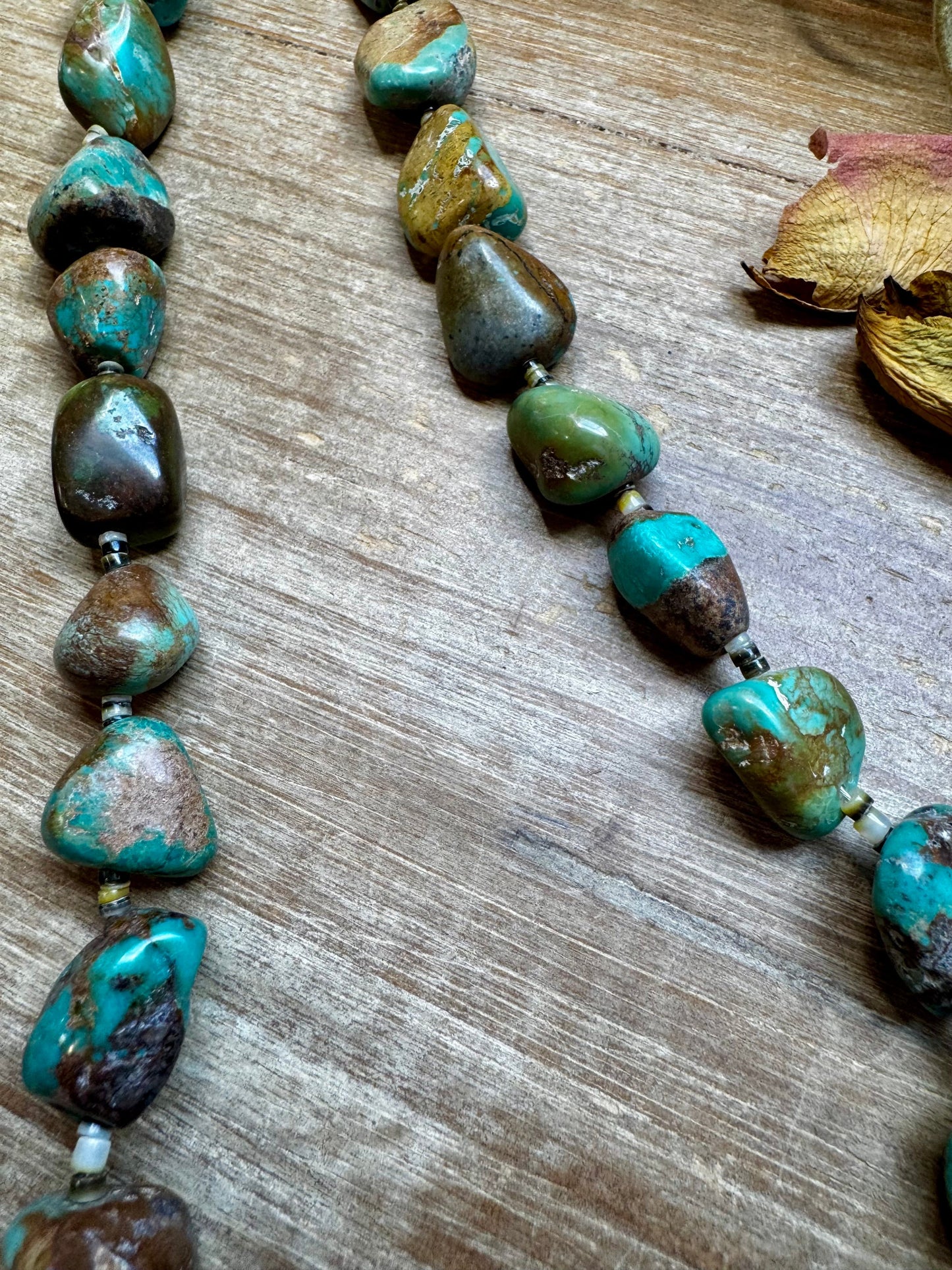 27-Inch Necklace – Natural Shell & Turquoise Nuggets