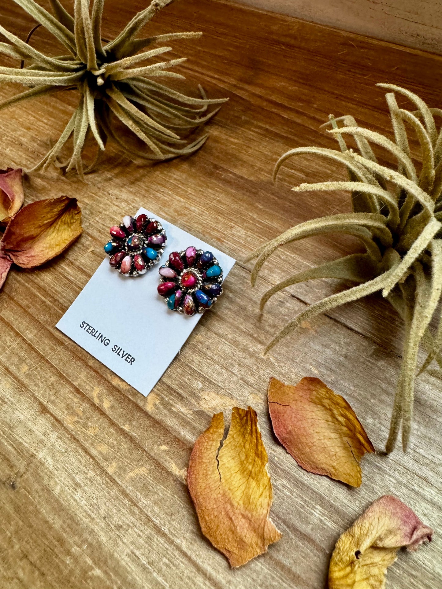Full Cluster Earrings – Pink Dahlia Color & Sterling Silver