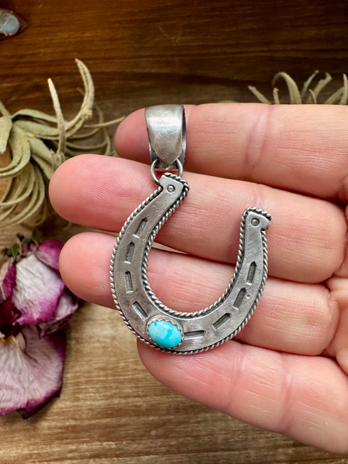 Horseshoe Pendant with Golden Hill Turquoise – Sterling Silver