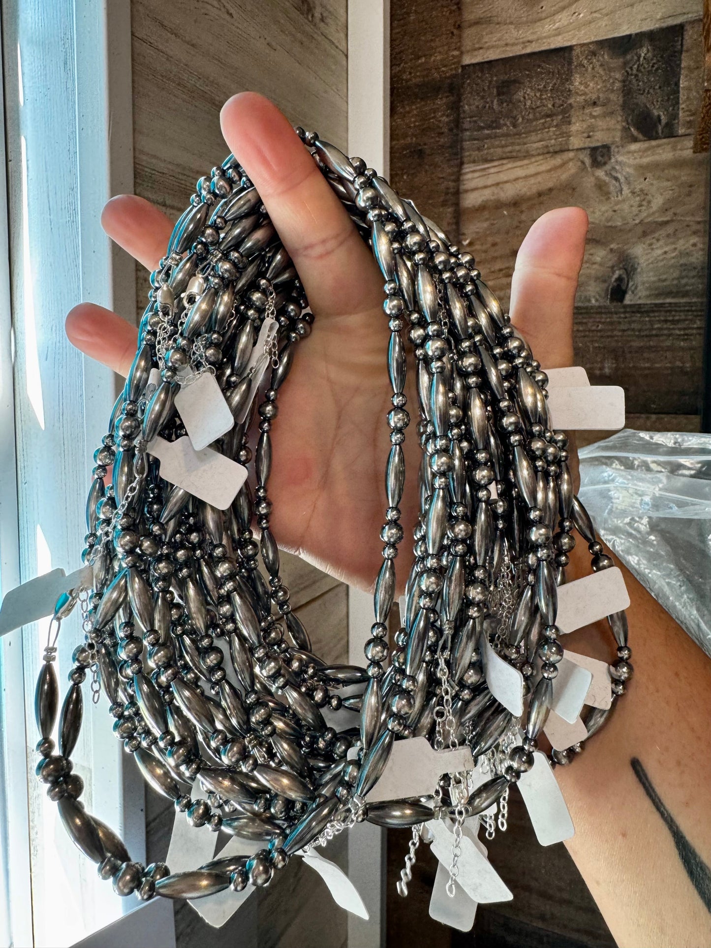 15 inch Torpedo Bead Necklace – Sterling Silver Pearls