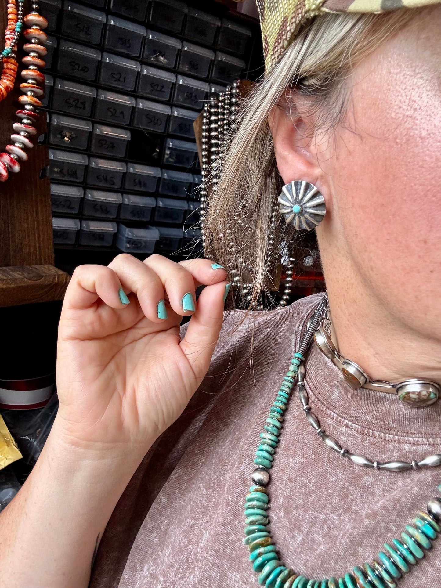 Concho Earrings – Kingman Turquoise & Sterling Silver