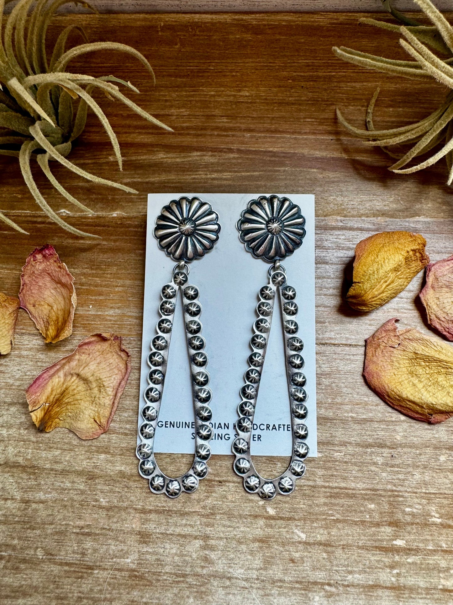 Eugene Charley Navajo Concho & Teardrop Dangle Earrings – Sterling Silver