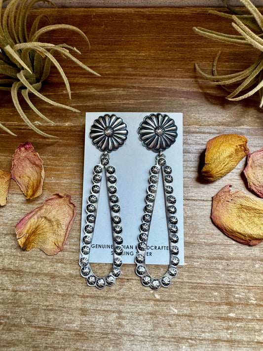 Eugene Charley Navajo Concho & Teardrop Dangle Earrings – Sterling Silver
