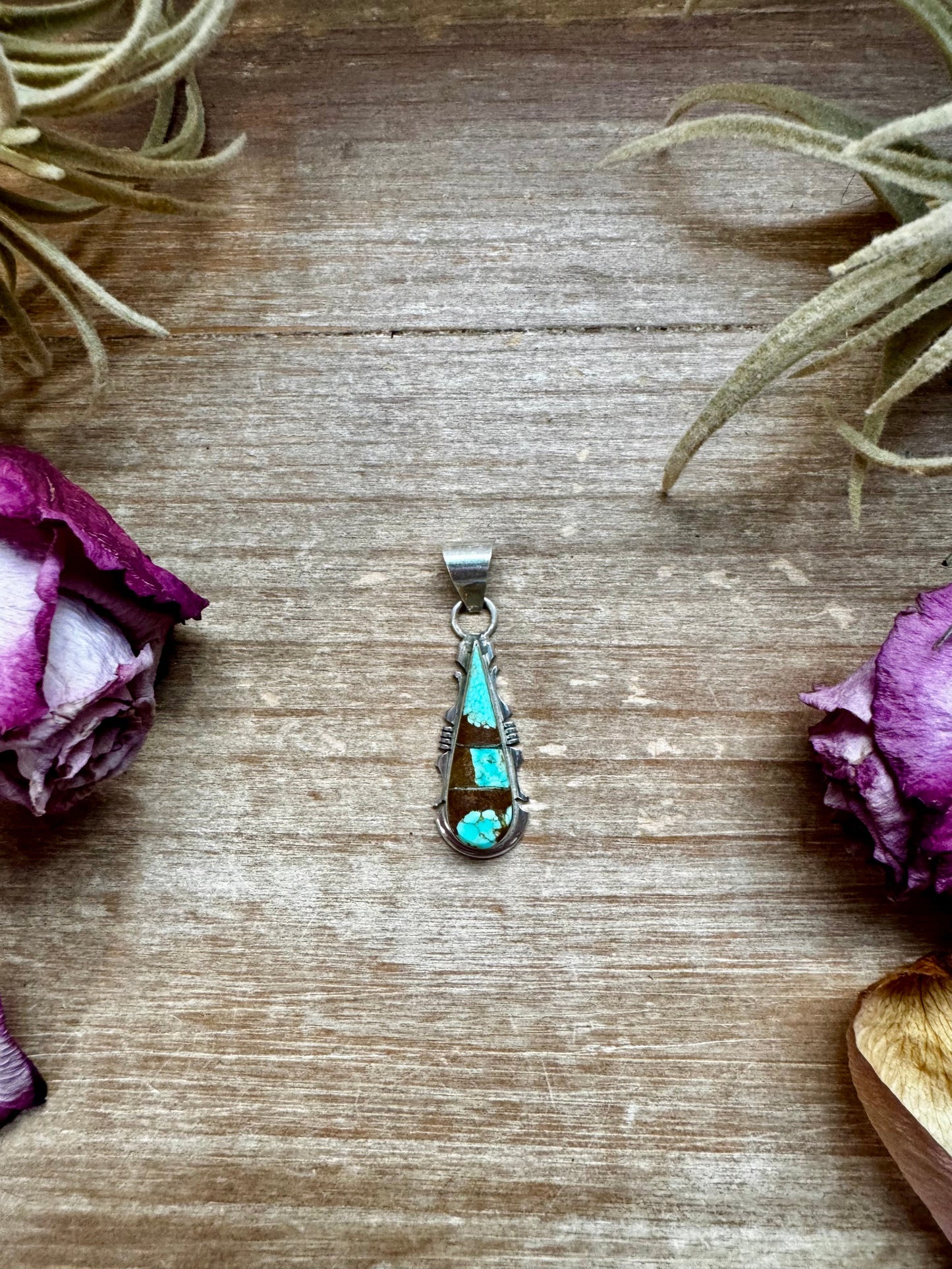 Teardrop Pendant with Kingman Turquoise – Option 4 – Sterling Silver – Native Made by SF – Fits 5mm