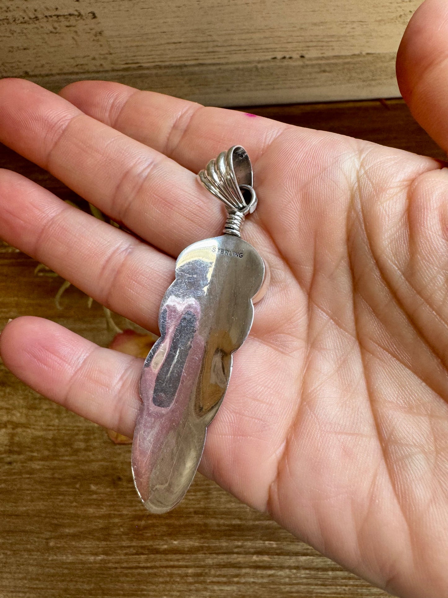 Feather Pendant – Kingman Turquoise & Sterling Silver