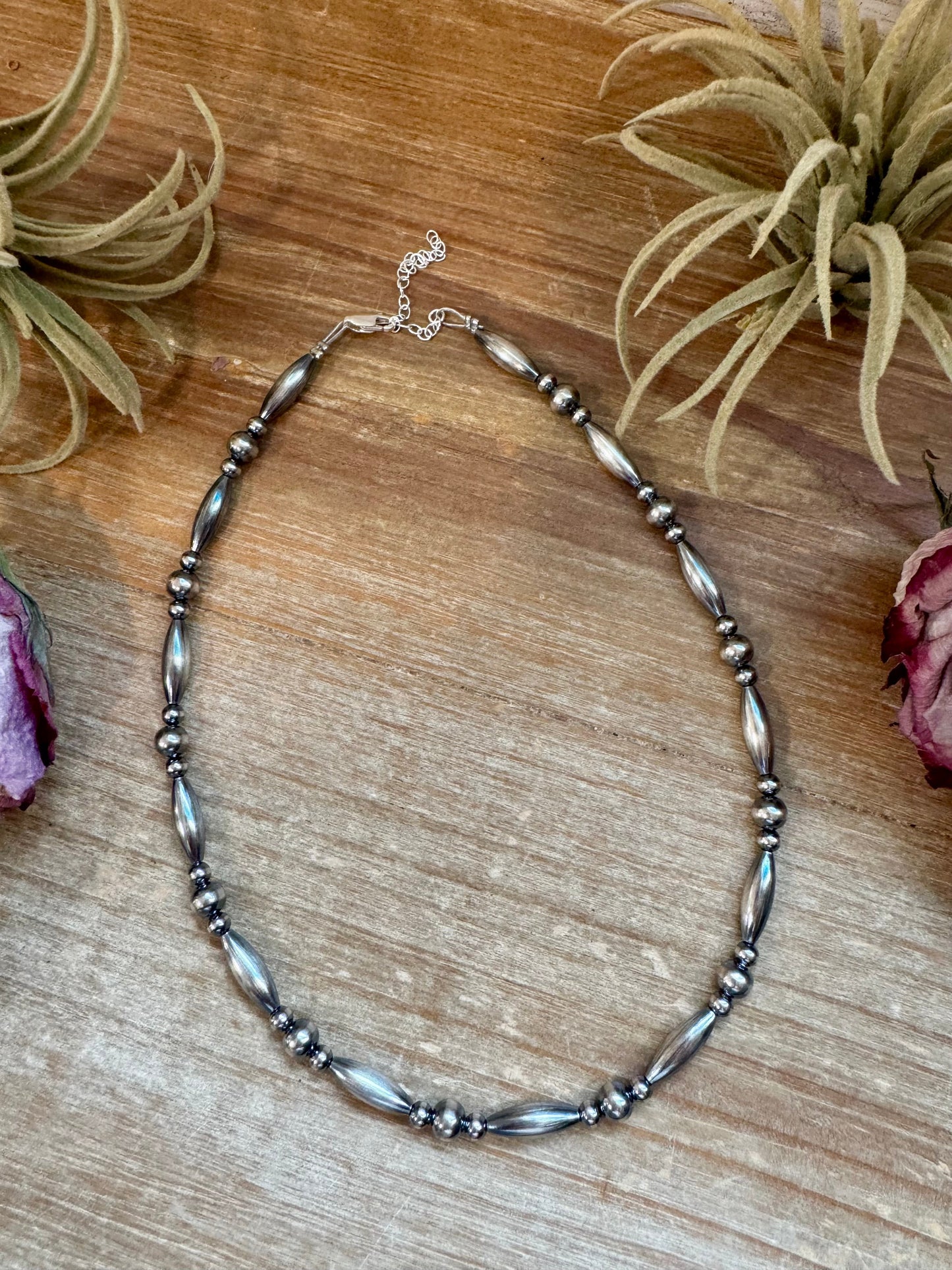 15 inch Torpedo Bead Necklace – Sterling Silver Pearls